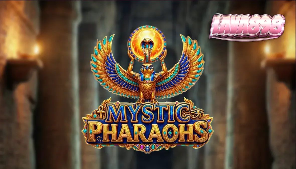 หน้าจอเกมสล็อต Mystic Pharaoh พร้อมสัญลักษณ์อียิปต์โบราณ